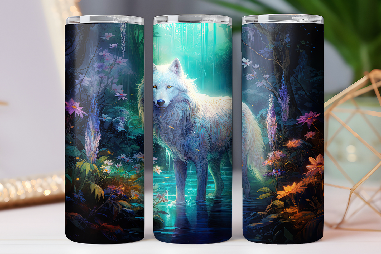 Enchanted Forest White Wolf 20 Oz Tumbler