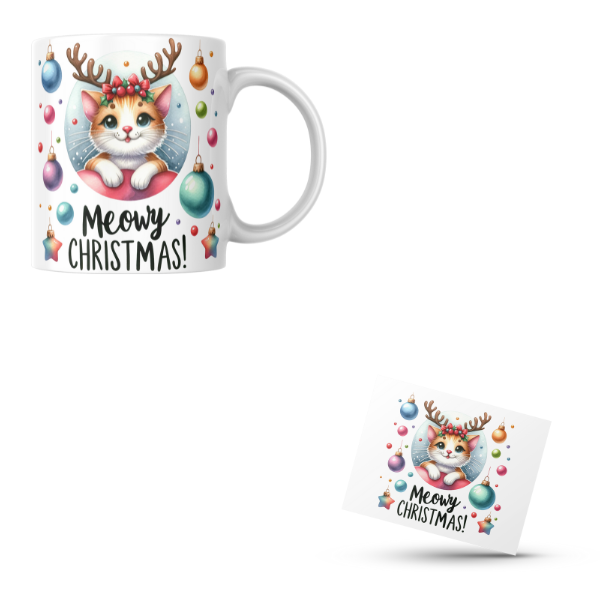 Kitten Meowy Christmas Coffee Cup and Coaster