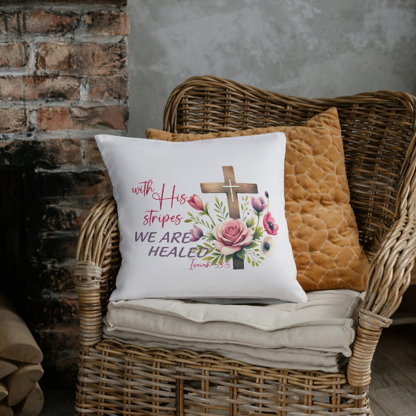 With His Stripes We are Healed Throw Pillow