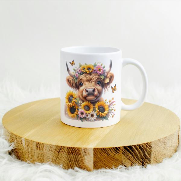 Cute Sunflower Highland Cow Coffee Cup