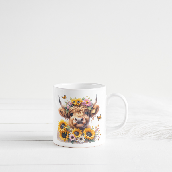 Cute Sunflower Highland Cow Coffee Cup