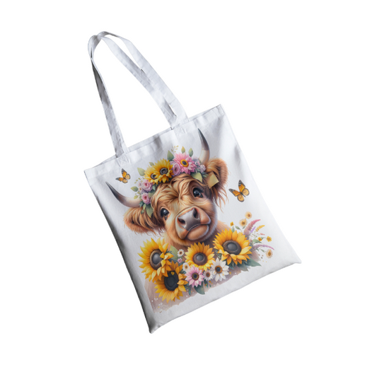 Cute Sunflower Highland Cow Shopping Bag