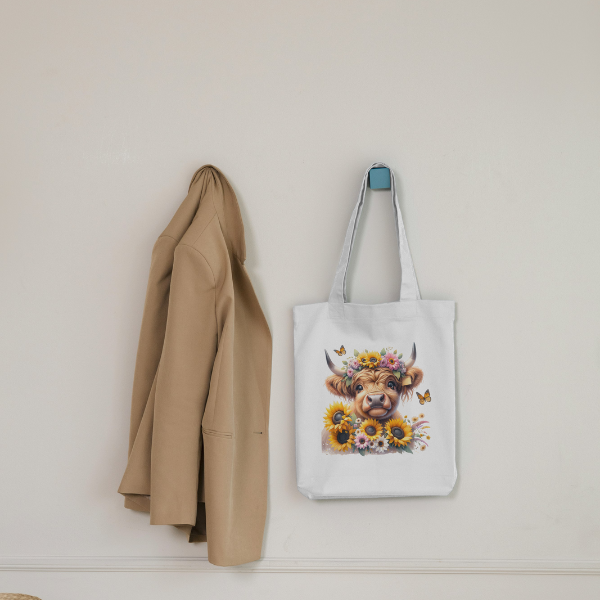 Cute Sunflower Highland Cow Shopping Bag