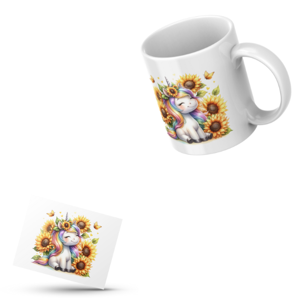 Cute Sunflower Unicorn Coffee Cup and Coaster Set