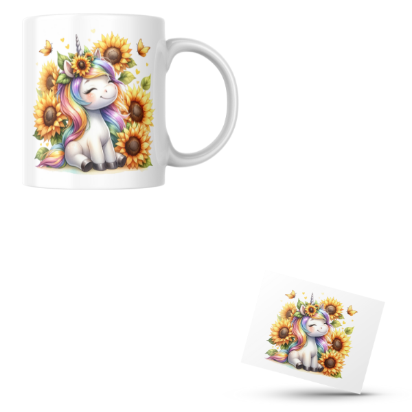 Cute Sunflower Unicorn Coffee Cup and Coaster Set