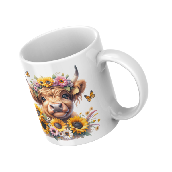 Cute Sunflower Highland Cow Coffee Cup and Coaster Set