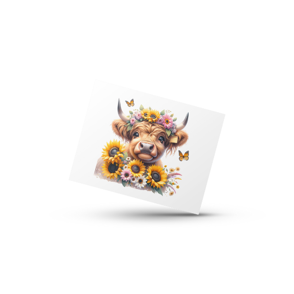 Cute Sunflower Highland Cow Coffee Cup and Coaster Set