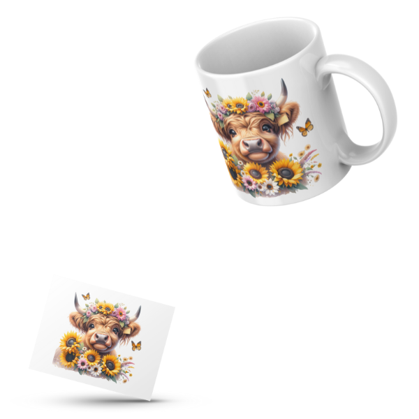 Cute Sunflower Highland Cow Coffee Cup and Coaster Set