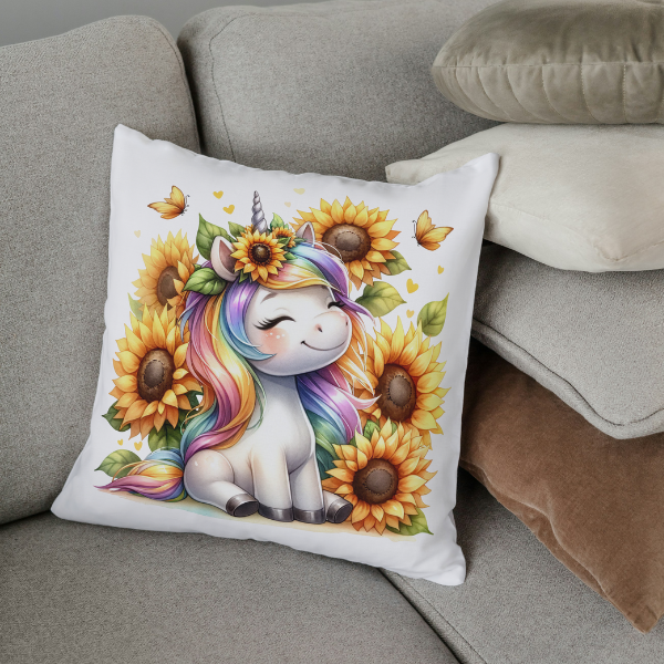 Cute Sunflower Unicorn Throw Pillow