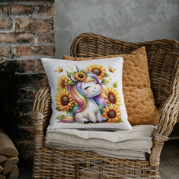 Cute Sunflower Unicorn Throw Pillow