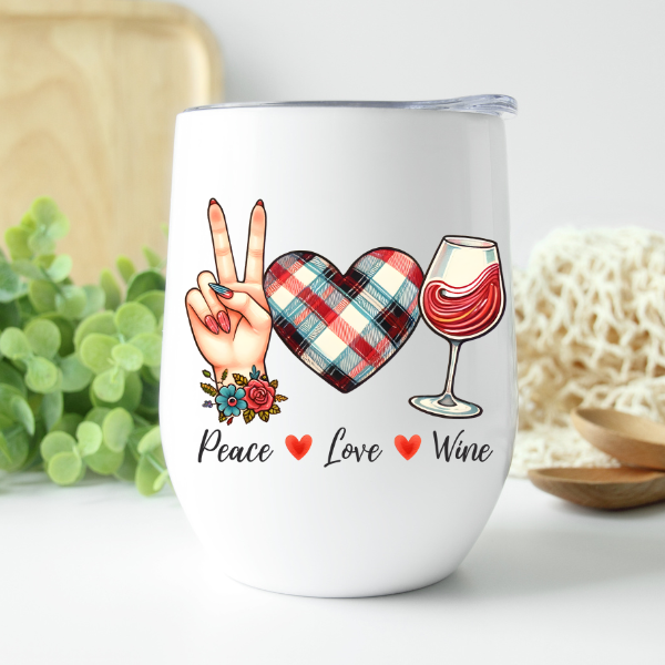 Peace Love Wine 12 oz Wine Tumbler