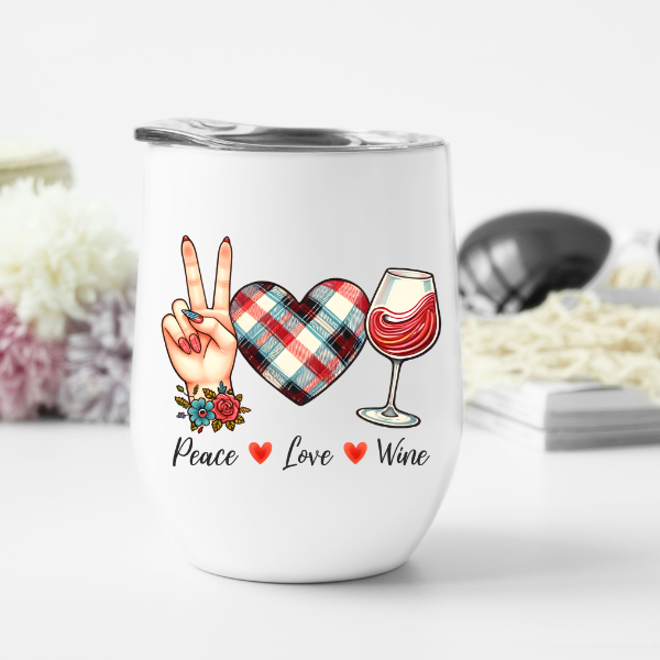 Peace Love Wine 12 oz Wine Tumbler