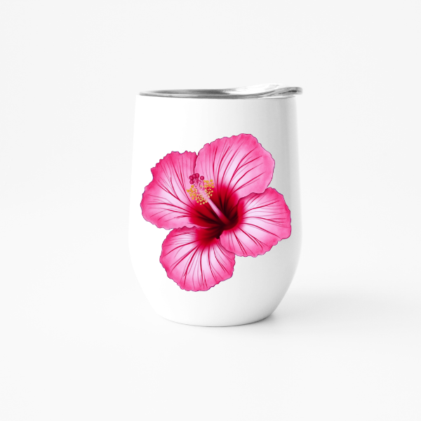 Pink Hibiscus Flower 12 oz Wine Tumbler