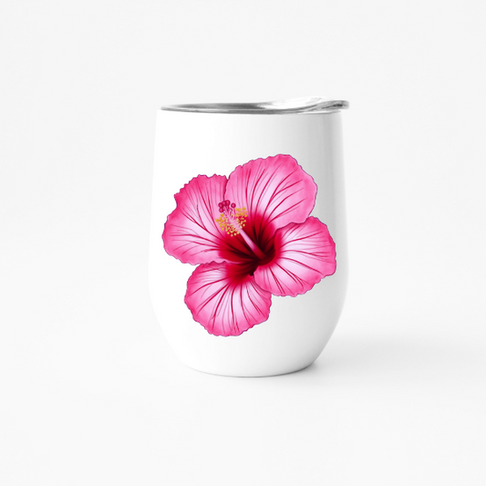 Pink Hibiscus Flower 12 oz Wine Tumbler