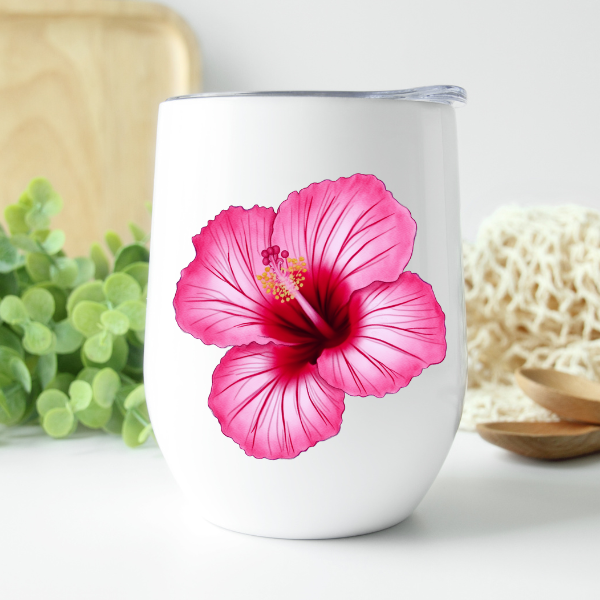 Pink Hibiscus Flower 12 oz Wine Tumbler