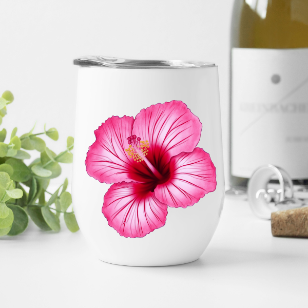 Pink Hibiscus Flower 12 oz Wine Tumbler