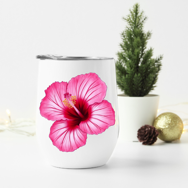 Pink Hibiscus Flower 12 oz Wine Tumbler