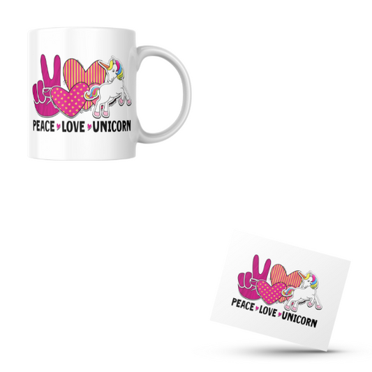 Peace Love Unicorn Coffee Cup and Coaster Set