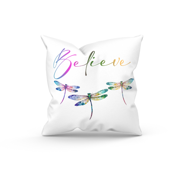 Believe Dragonfly Throw Pillow