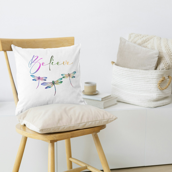 Believe Dragonfly Throw Pillow