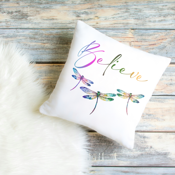 Believe Dragonfly Throw Pillow