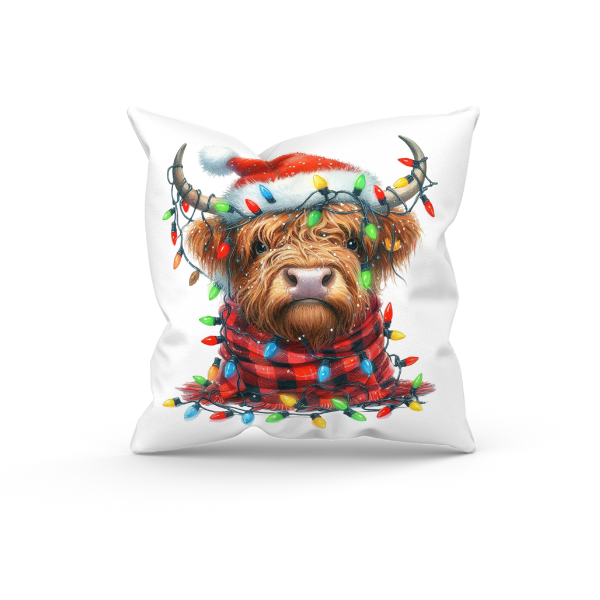 Christmas Highland Cow Throw Pillow