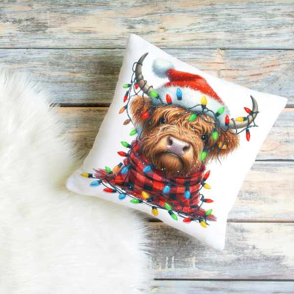 Christmas Highland Cow Throw Pillow