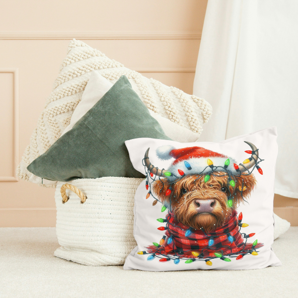 Christmas Highland Cow Throw Pillow