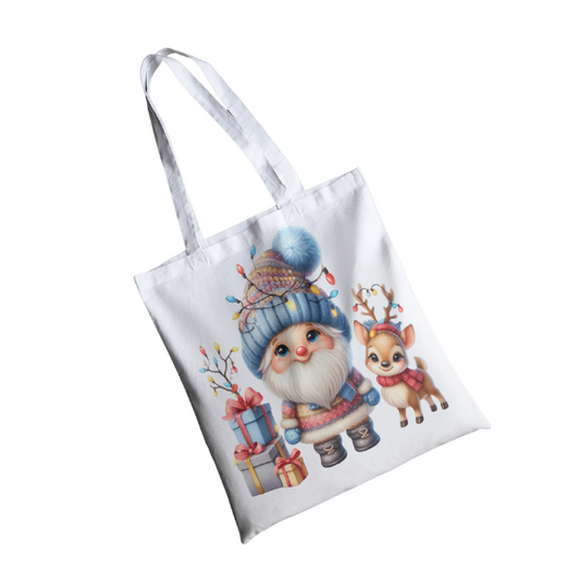 Cute Little Christmas Gnome and Reindeer Shopping Bag