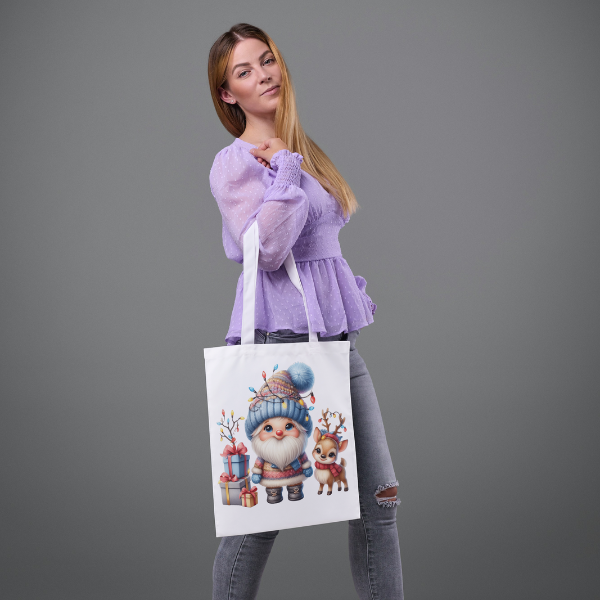 Cute Little Christmas Gnome and Reindeer Shopping Bag