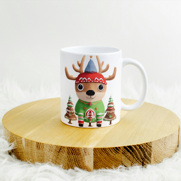 Reindeer And Christmas Trees Coffee Cup