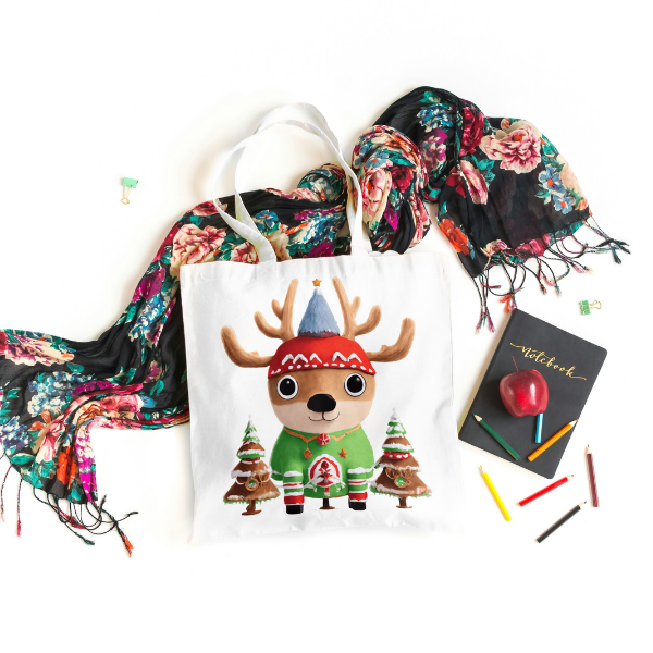 Reindeer And Christmas Trees Shopping Bag