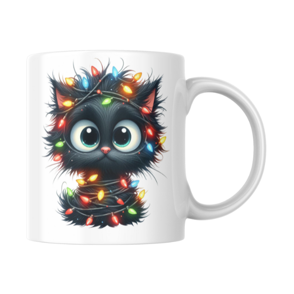 Cute Black Cat With Christmas Lights Coffee Cup