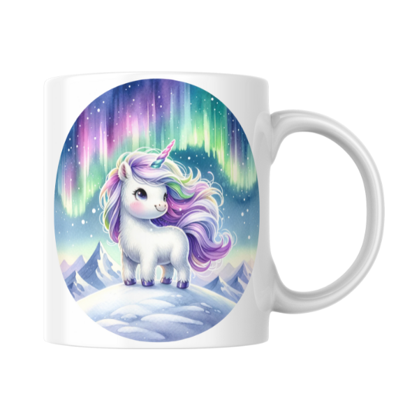 Snow Unicorn Coffee Cup and Coaster Set