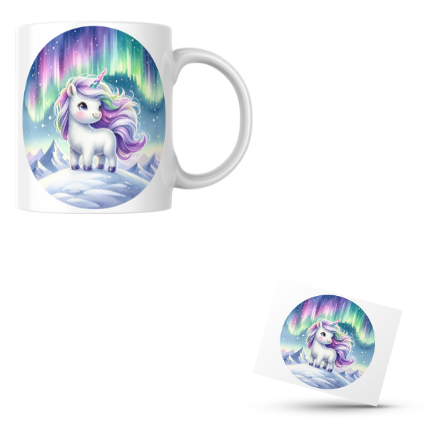 Snow Unicorn Coffee Cup and Coaster Set