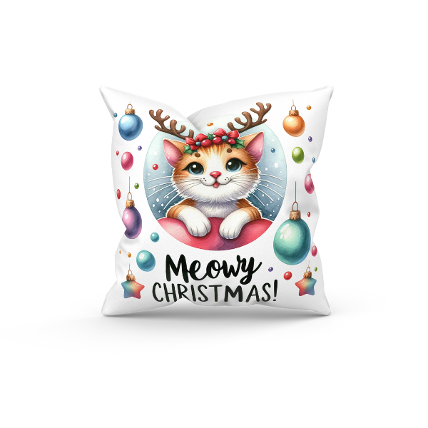 Kitten Meowy Christmas Throw Pillow