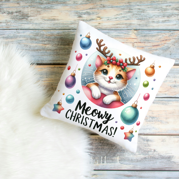 Kitten Meowy Christmas Throw Pillow