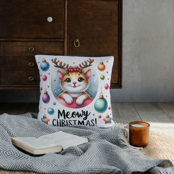 Kitten Meowy Christmas Throw Pillow