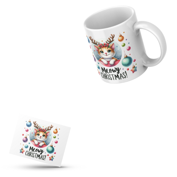 Kitten Meowy Christmas Coffee Cup and Coaster