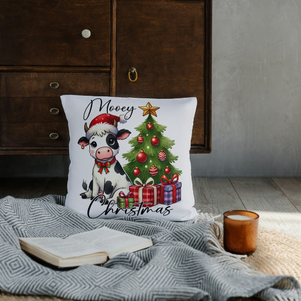 Baby Cow Merry Christmas Throw Pillow