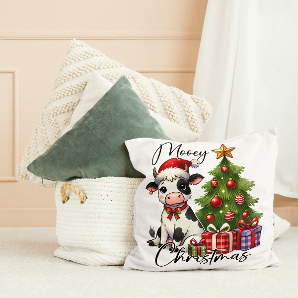 Baby Cow Merry Christmas Throw Pillow