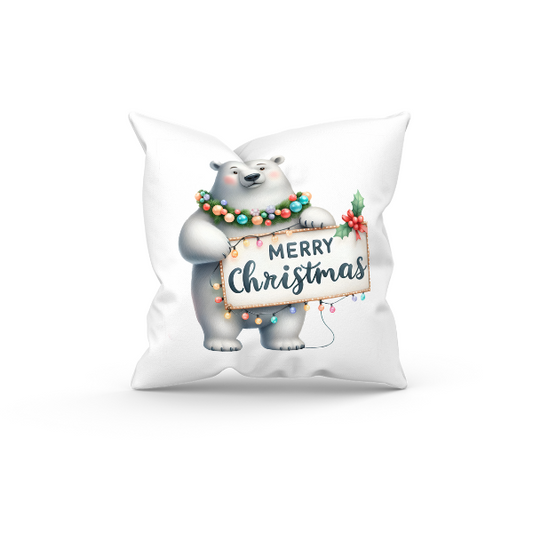 Ice Bear Merry Christmas Throw Pillow