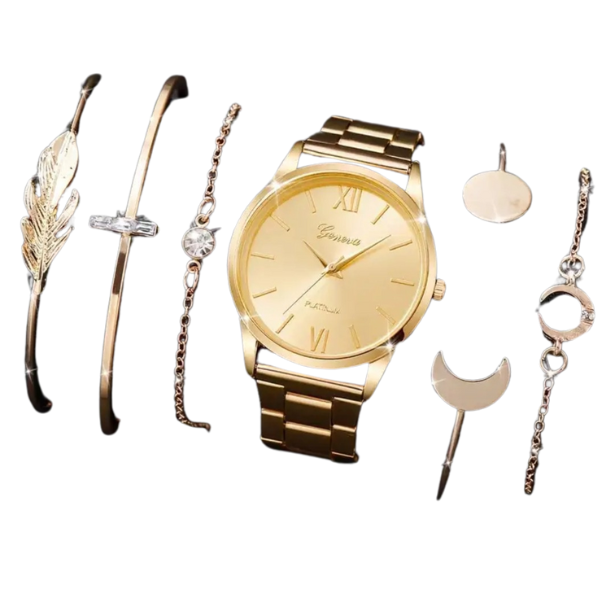 Celestial Radiance: Gold-Plated Watch & Bracelet Set