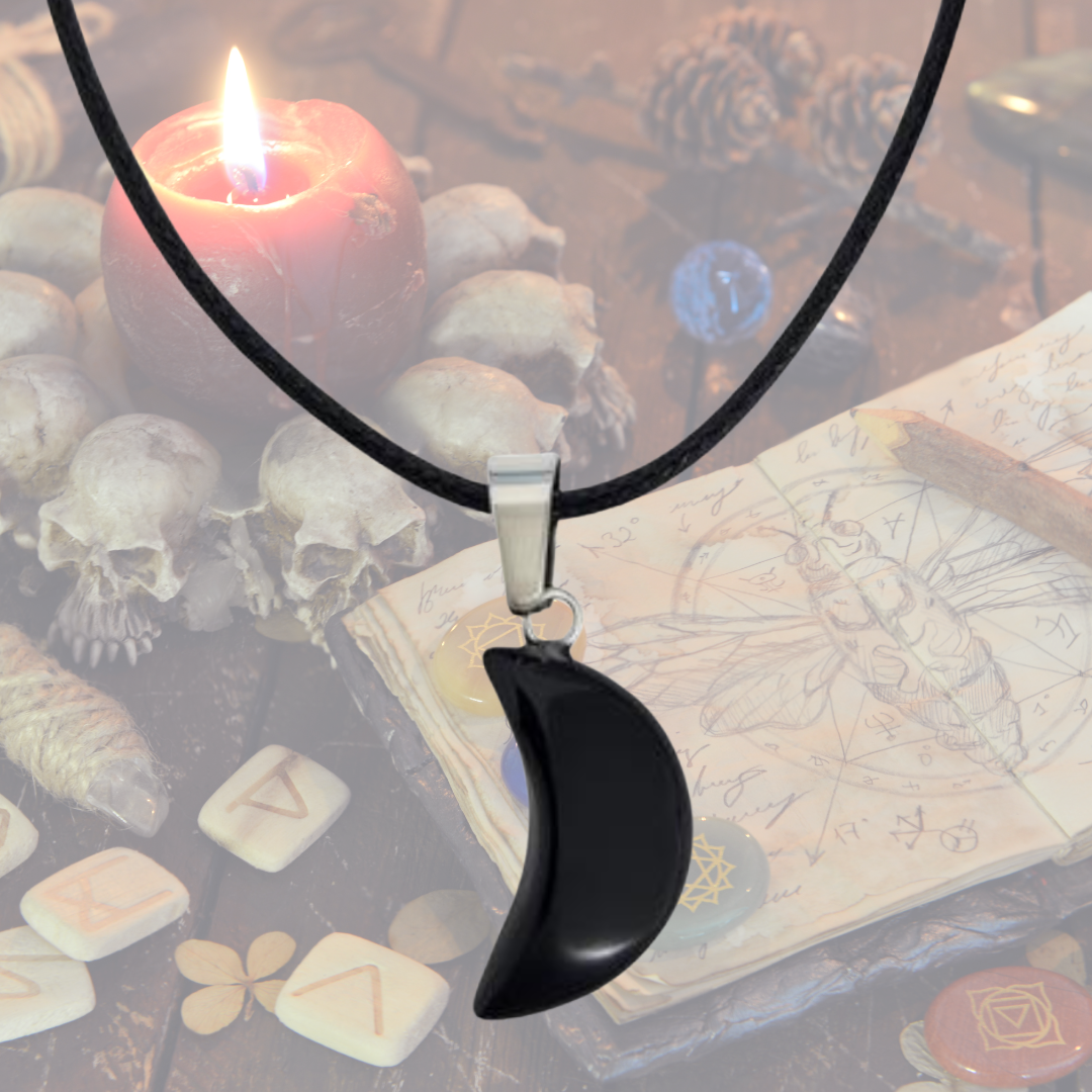 Black Obsidian Crescent Moon Protection Necklace