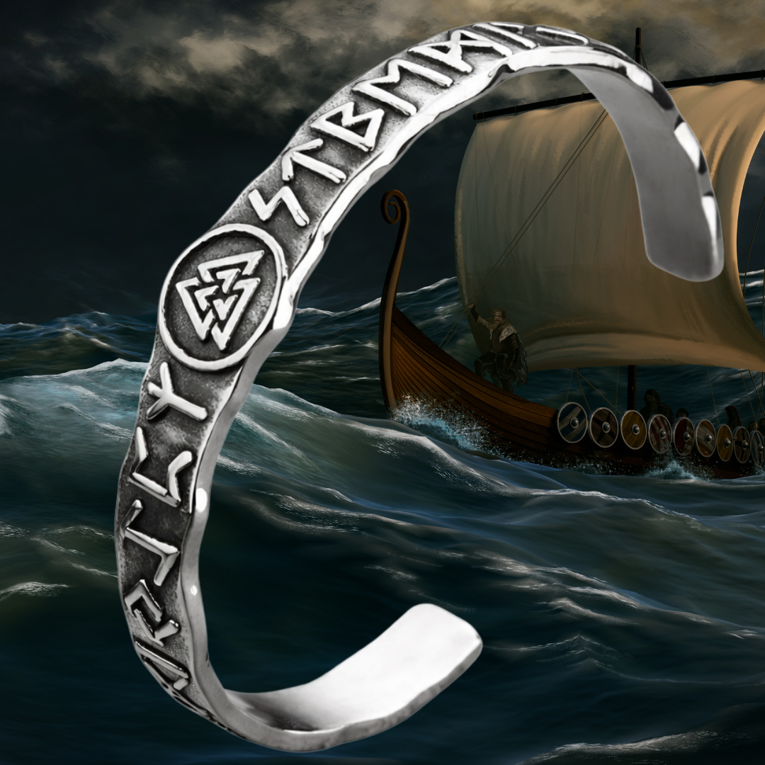 Valknut & Nordic Rune Alloy Bracelet