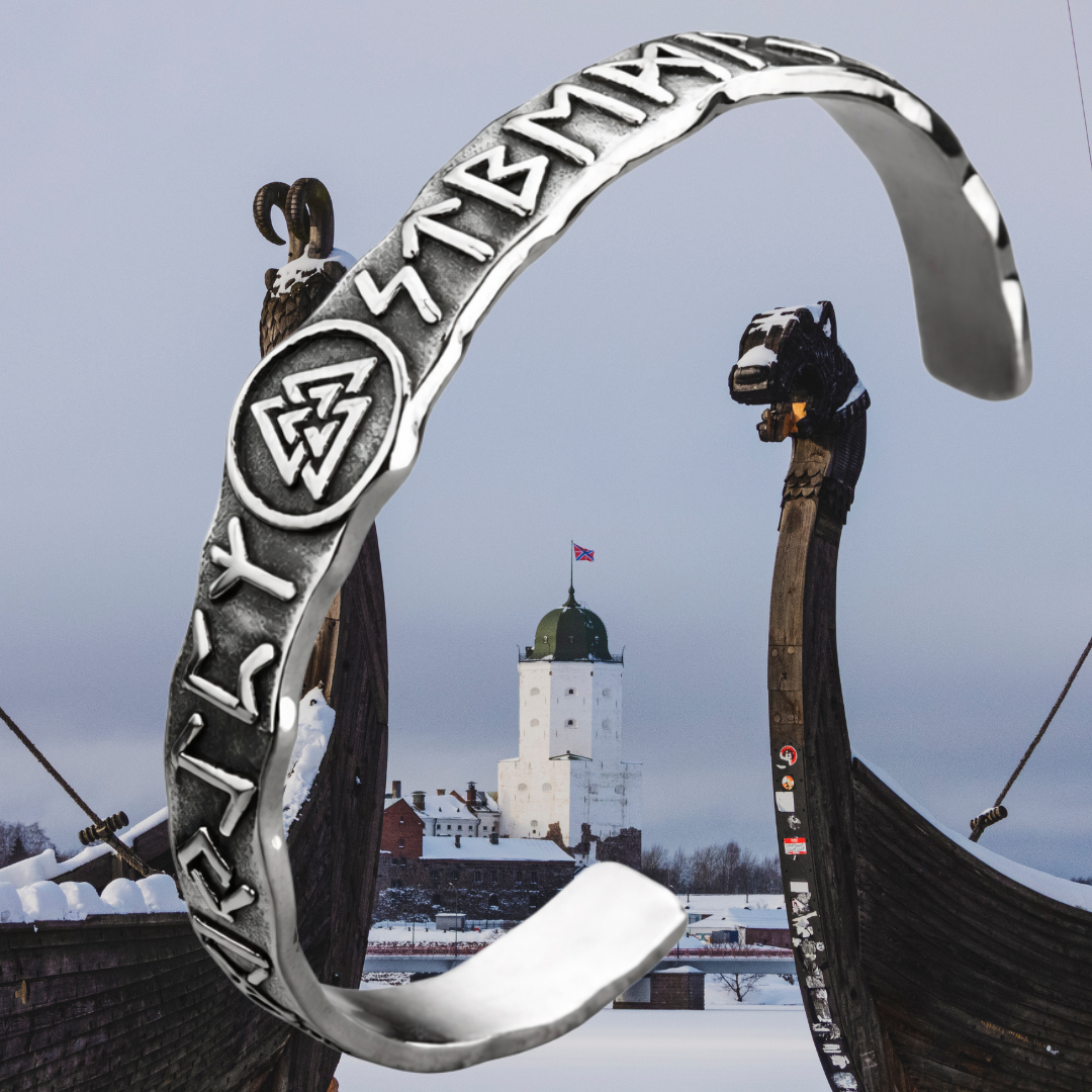 Valknut & Nordic Rune Alloy Bracelet