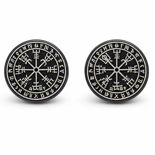 Vegvísir Rune Compass Black Nordic Stud Earrings