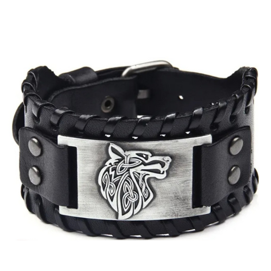 Viking Wolf Fenrir Leather Cuff Bracelet