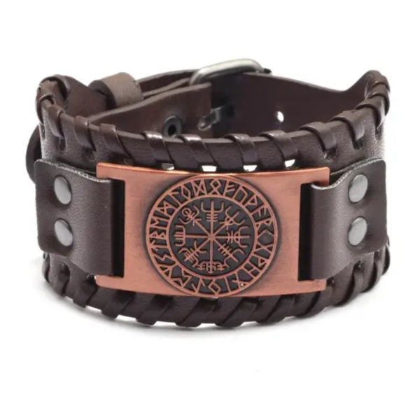 Viking Odin Compass Leather Bracelet