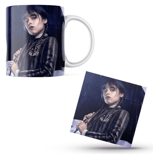 Wednesday Adams Themed Printed Coffee Cup and Coaster Set